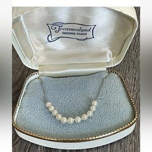 Vtg Treasureland 14Kt White Gold 3mm Add A Pearl Necklace 15” With Box “Debbie”